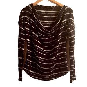 APT.9 Black Knit Cowl Striped Marl Sweater Top SMALL Stretch Pullover Casual $40